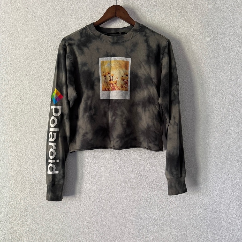 Polaroid Tie-Dye Crop Sweatshirt Floral Vintage Photo Print Oversized Small - Picture 2 of 10